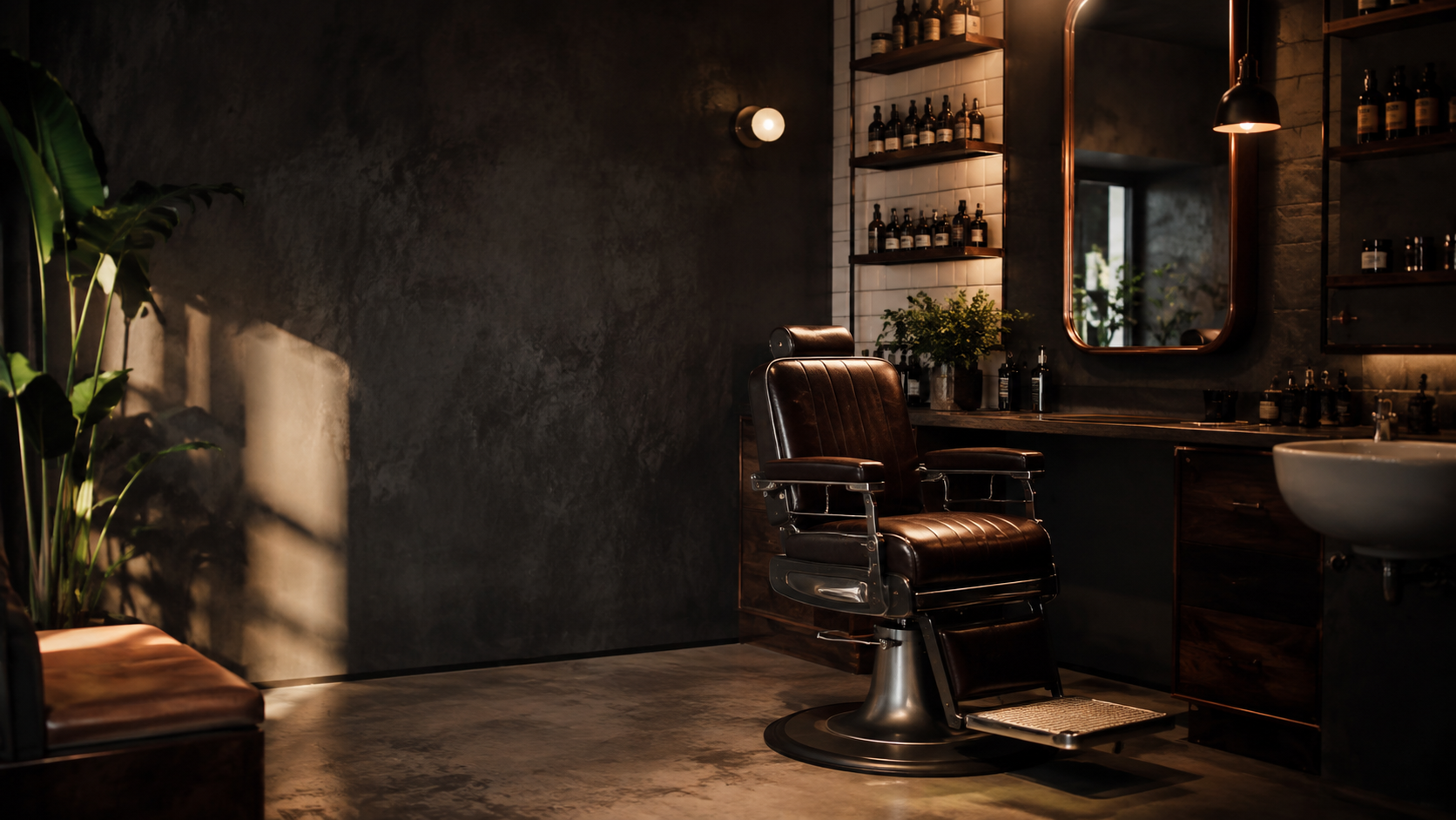 Interior ficticio de Distrito Barber, proyecto conceptual de RMajestic Studio